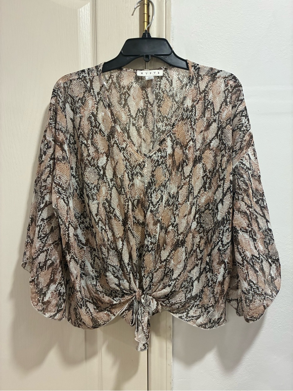 HYFVE Snake Print Tie-Front Blouse in Brown Medium